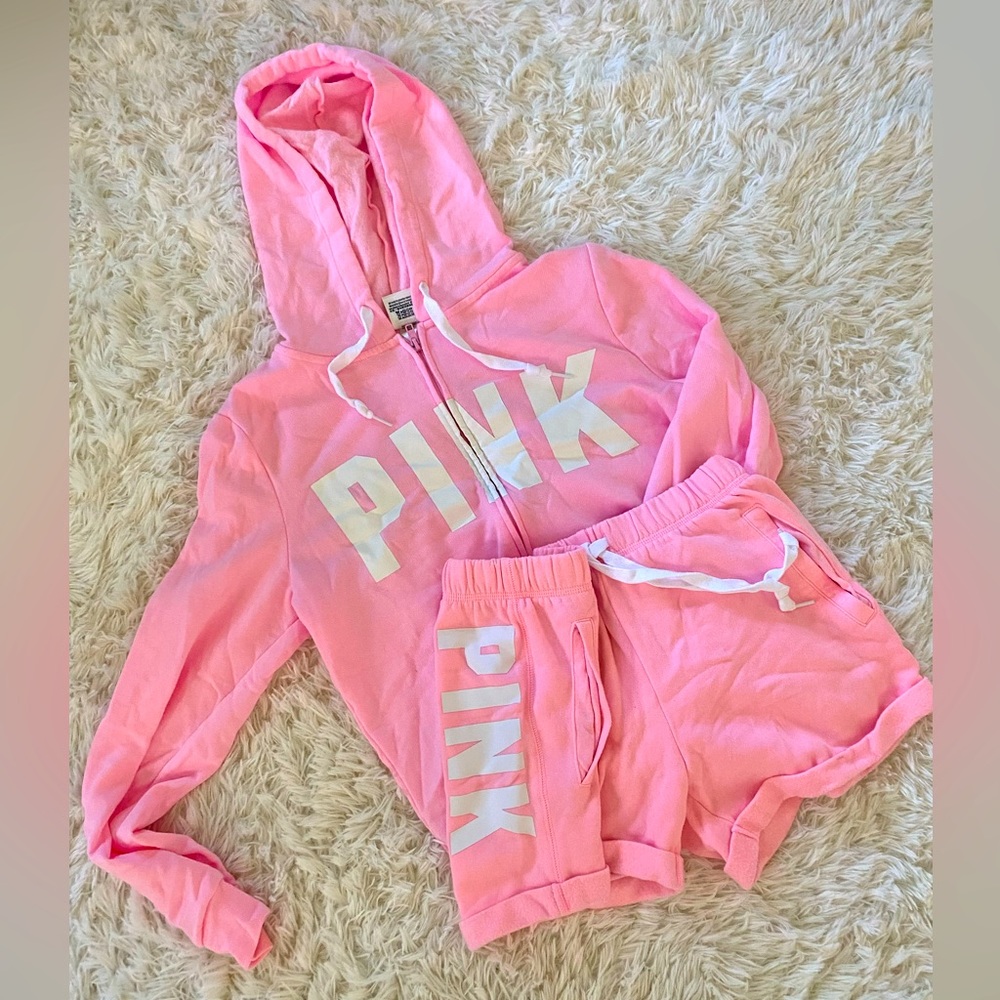 PINK SHORTS AND HOODIE SET